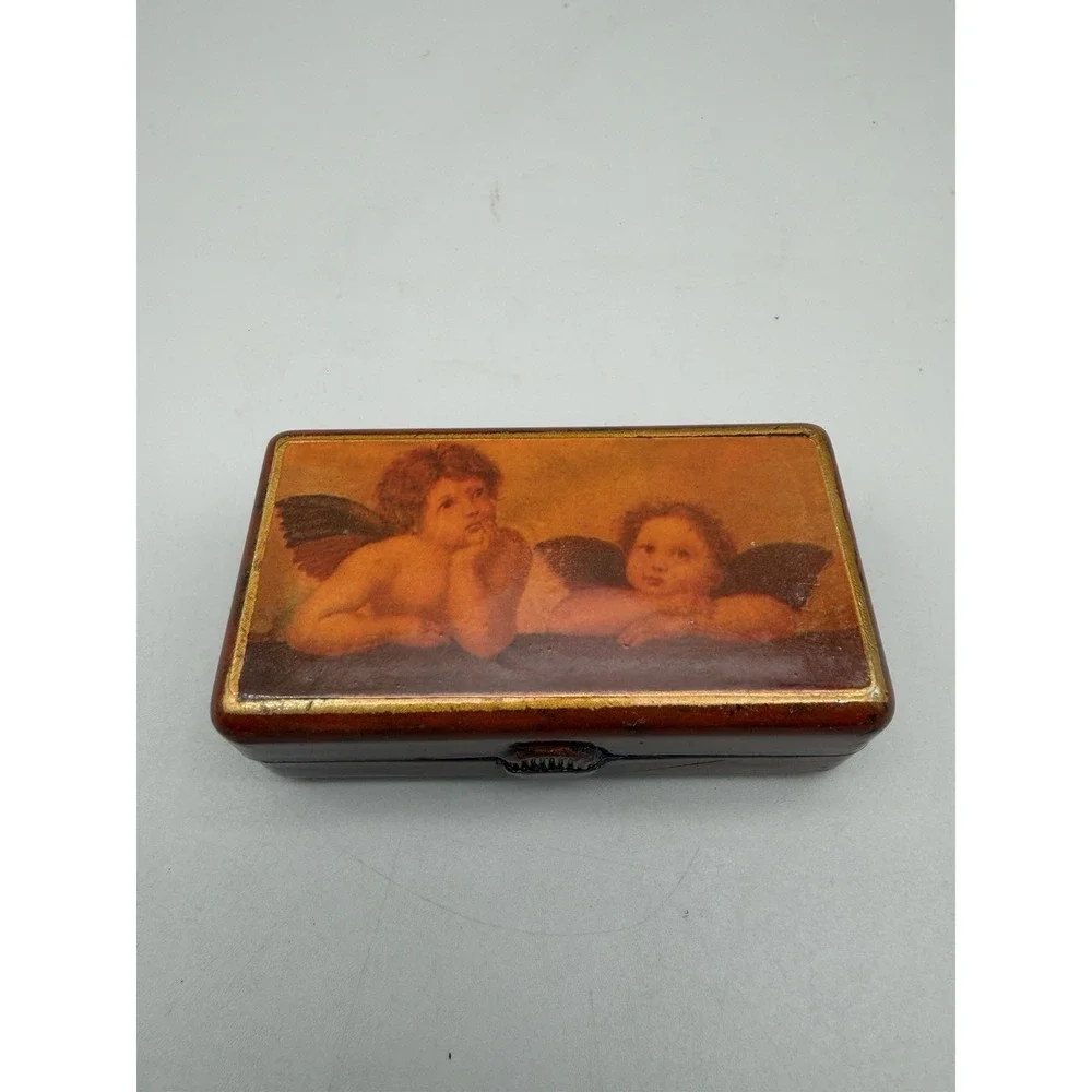 Vintage Cherub Angel Trinket Box Raphael Putti Jewelry Case Red Velvet
